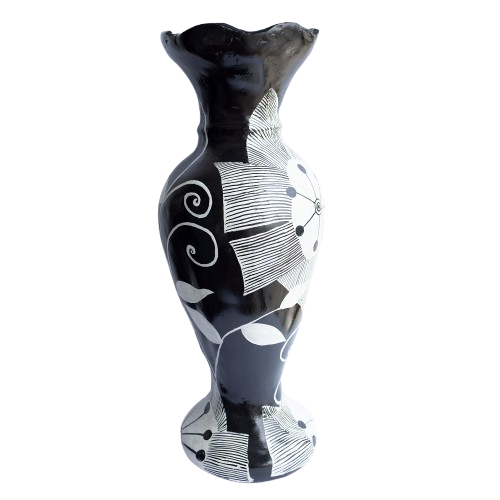 "Midnight Bloom" Handcrafted Recycled Paper Vase – Black & White Floral Art
