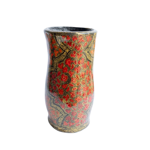 Handmade Kashmiri Paper Mache Floral Vase – Recycled Scrap Paper Art