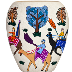 Folk Art Horse Rider Ceramic Vase